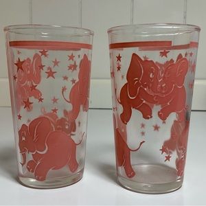 Vintage Hazel Atlas Pink Elephant Juice Glasses